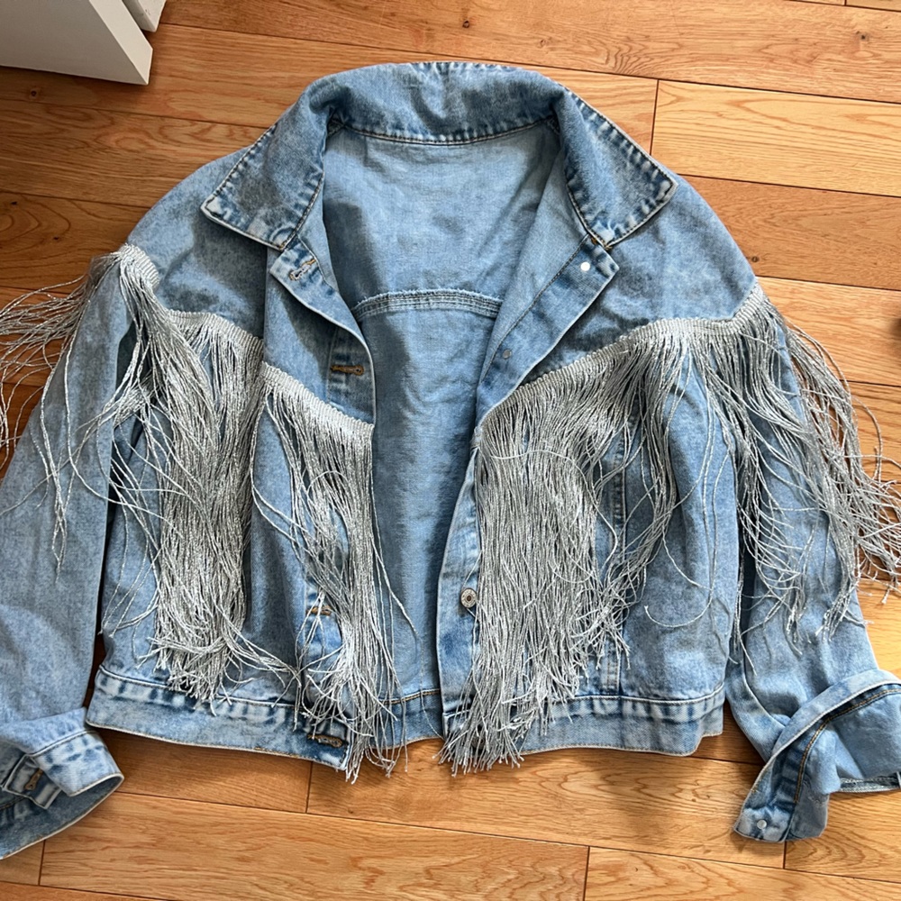 Denim jacket with fringe